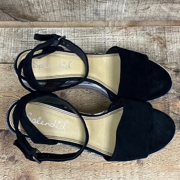 Splendid Felix Platform Wedge Sandals Ankle Wrap Neutral Stripe Black Size 9.5 - Picture 10 of 13